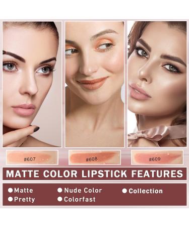 AWCCXMYM Nude Lipstick Matte - Waterproof Long-Lasting Lip Stain Set | 24-Hour Translucent Glossy Finish - #607 White Peach & #609 Flesh Pink - Buy Online on GoSupps.com