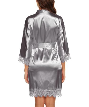 BESDEL Women's Satin Silk Bathrobe XXL Dark Gray - Short Kimono Robe for Bridesmaids - Buy Online on GoSupps.com