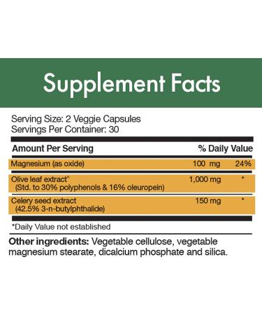 OliPure BP Blood Pressure Support with Olive Leaf Extract, Celery & Magnesium - 60 Vcaps - Supports Blood Circulation & Vessel Health - Buy Online on GoSupps.com