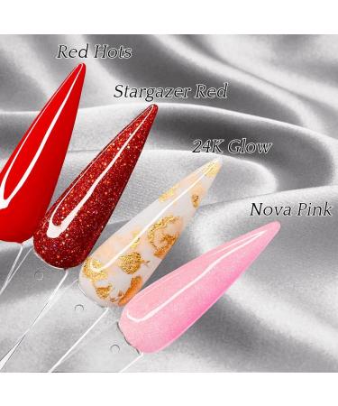 PrettyDiva Dip Powder Set - 4 Colors SOMETHIN' DARING Collection - Hot Date Dip Powder - 1Oz Scarlet Red, Stargazer Red, Nova Pink, Milky White - Foil Sparkly Glitter Nail Dip Powder for Salon Manicure at Home - Buy Online on GoSupps.com