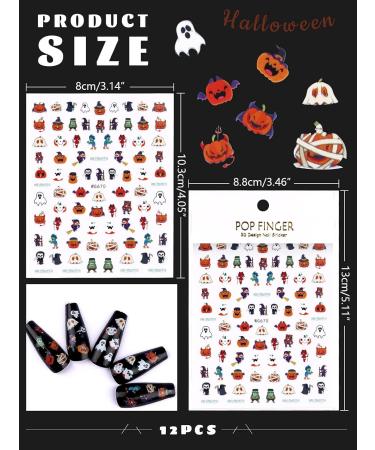 12 Sheets Halloween Nail Stickers EBANKU 3D Halloween Self-Adhesive Pumpkin Skull Ghost Bat Grave Nail Decals DIY Nail Decorations for Halloween Party - Buy Online on GoSupps.com