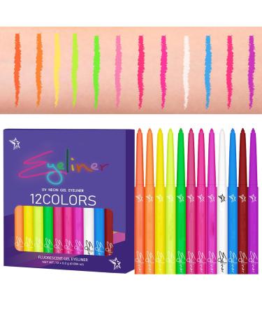 Color Eye Liner UV Fluorescent Quick-Drying 12 Colors Liquid Liner Waterproof Long-Lasting Highly Pigmented Festival Accessories for Music Festivals