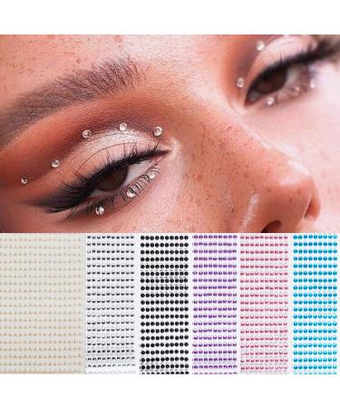 Pearl Makeup Self Adhesive Rhinestones for Eye Jewels Face Gems  Nail Rhinestones Body Temporary Tattoo Diamonds  Eyeshadow Jewelry Sticker for Women Girls Makeup Decoration Accessories 6 Sheets Black and white pink purp...