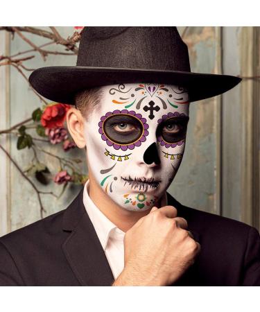 Day of the Dead Sugar Skull Face Tattoos - 10 Sheets Halloween Temporary Makeup for Women/Men/Adults - Dia De Los Muertos Party Costume Stickers - Buy Online on GoSupps.com