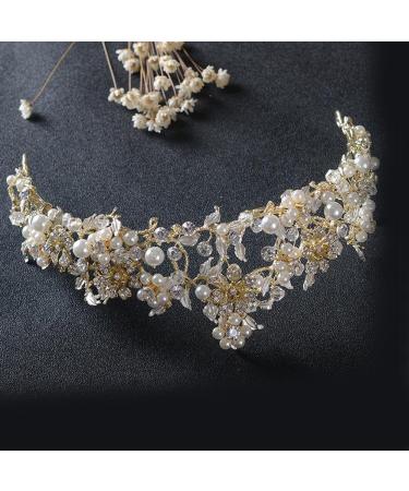 FXmimior Vintage Gold Flower Bead Crystal Tiara Headband for Bridal Wedding - Buy Online on GoSupps.com