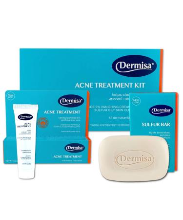 Dermisa Acne Treatment Kit | Acne Treatment Cream (1 OZ) + Sulfur Bar (3 OZ) | Acne Spot Treatment Cream and Cleansing Bar For Face and Body On Blemish and Breakout Prone Skin | 5% Benzoyl Peroxide  Sulfur  Aloe Vera