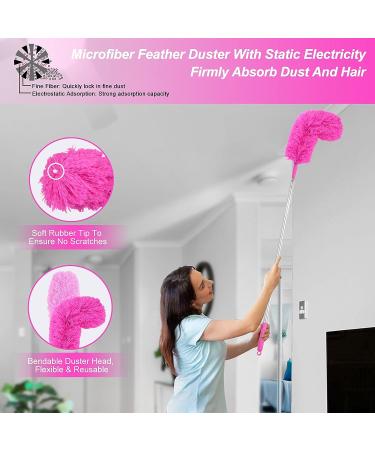 15PCS Microfiber Feather Duster Set with Extension Pole - Washable & Bendable Dusters for High Ceiling Fan, Blinds, Cars, Furniture - Cleaning Tools Kit in Pink - Buy Online on GoSupps.com