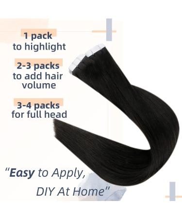 RUNATURE 12 Black Tape in Hair Extensions - Remy Human Hair, Silky Straight, 30g, #1B - Buy Online on GoSupps.com