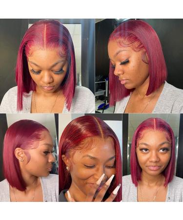 AliPearl 99J Short Bob Wig | 4x4 Lace Front Burgundy Human Hair for Black Women - 10 Inch Glueless Pre-Plucked - Buy Online on GoSupps.com
