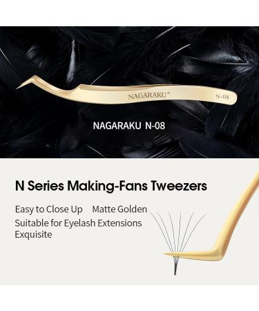 Nagaraku Gold Precision Tweezers for Eyelash Extensions | Curved Volume & Cluster | Super Light Stainless Steel (N-08) - Buy Online on GoSupps.com