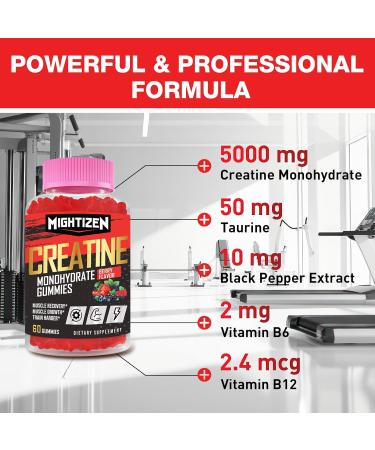 5000mg Creatine Gummies for Women - Vegan Pre-Workout with Taurine & B12 for Maximum Strength Energy & Endurance - 60 Count Berry Flavor - Buy Online on GoSupps.com