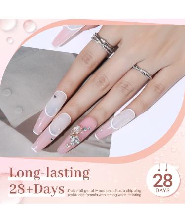 Modelones Polygel Nail Set - 6 Colors Pink & White UV Lamp Base & Top Coat - Perfect for Valentine's Day Nail Extensions - Buy Online on GoSupps.com