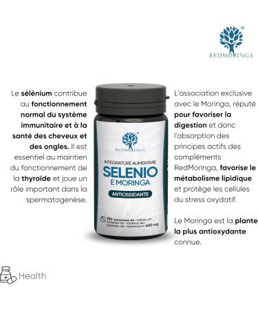Vegan Selenium and Moringa Organic 150 Tablets 100 g | Useful Supplement for Immune Benefits Thyroid Hair Nails atogenesis | Made in Italy RedMoringa (150) - Buy Online on GoSupps.com