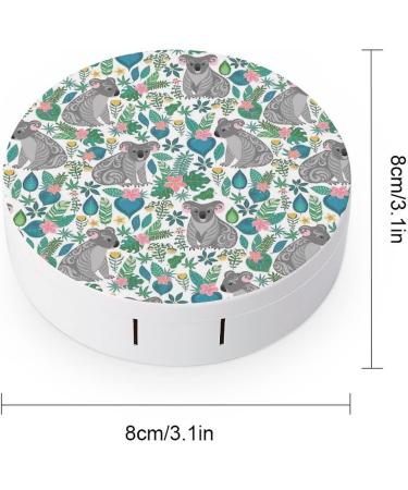 Cute Gray Koalas with Ornaments Tropical Flowers And Leaves Round Case For Contact Lens Kit Storage Box with Mirror Printed - Buy Online on GoSupps.com