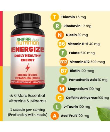 Natural Daily Energy Vitamins | Jitter-Free Focus & Mood Support | 60 Servings with Caffeine Taurine & Halal B Vitamins - Buy Online on GoSupps.com