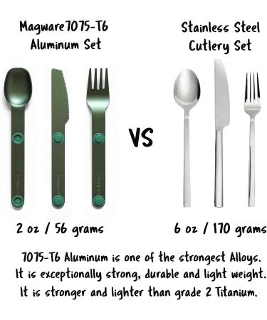 MAGWARE Magnetic Camping Utensils Set - Portable Metal Travel Flatware with Case | Camping Cutlery Set with Knife, Fork & Spoon | Reusable Utensils for Camping, Picnic, Office & Kid's Lunchbox - Green - Buy Online on GoSupps.com