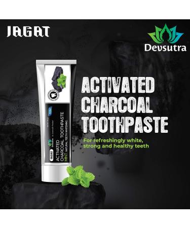 Jagat Activated Charcoal Mint Toothpaste - Fluoride Free Herbal Whitening | Natural Teeth Whitening, 100% Vegan - Pack of 3 (3.5oz X 3) - Buy Online on GoSupps.com