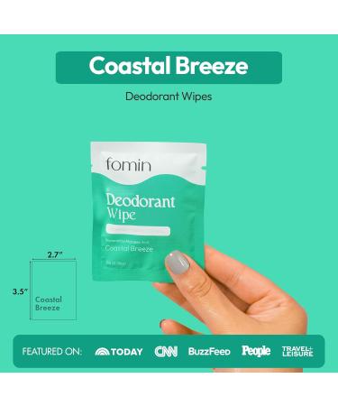 FOMIN Acidified Travel Deodorant Wipes For Women & Men - 30 Count - Coastal Breeze - pH Balanced Mini Deodorant Travel Size Wipes - Plastic-Free Individually Wrapped Underarm Body Wipes Coastal Breeze 15 Count (Pack of 2) - Buy Online on GoSupps.com