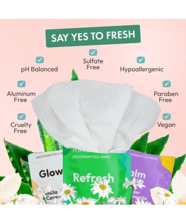 FOMIN Travel Deodorant Wipes - 15 Count - Variety Pack - pH Balanced Hypoallergenic Mini Deodorant Wipes For Women and Men - Plastic-Free Individually Wrapped Underarm & Body Wipes Variety Pack 15 Count (Pack of 1) - Buy Online on GoSupps.com