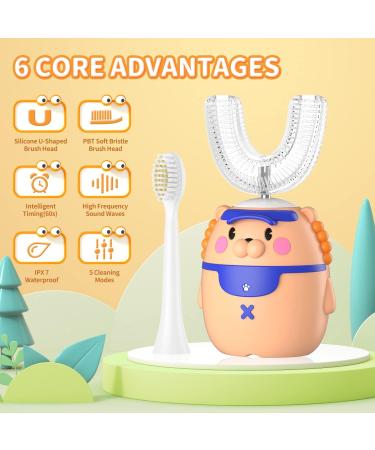 Cartoon Lion Kids Electric U-Shaped Toothbrush | 4 Brush Heads, 5 Smart Modes, IPX7 Waterproof | 360 Cleaning | 60S Reminder | Ages 2-6 - Buy Online on GoSupps.com