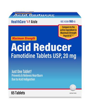 HealthCareAisle Famotidine 20 mg 65 Tablets Maximum Strength Acid Reducer Prevents and Relieves Heartburn Due to Acid Indigestion Maximum Strength 65 Count (Pack of 1)
