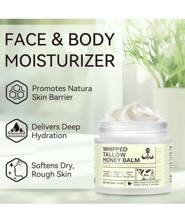 HUALIJIA Beef Tallow for Skin Organic Tallow and Honey Balm Tallow Face Moisturizer Grass Fed Whipped Beef Tallow with Honey Beeswax - Deeply Hydrates and Moisturizes Face Body Unscent No Greasy - Buy Online on GoSupps.com