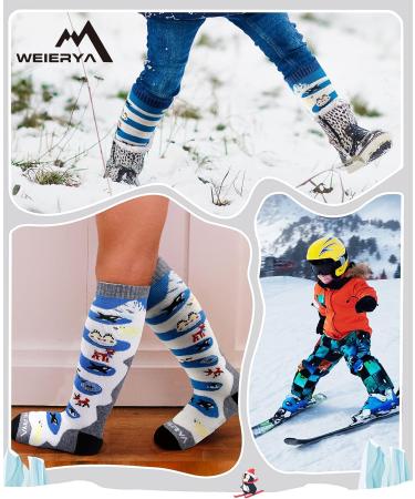 WEIERYA Kids Merino Wool Ski Socks - Thermal Snow Socks for Boys and Girls (3 Pairs, Blue/Black/Grey, Medium) - Buy Online on GoSupps.com