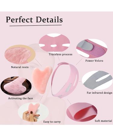 2 in 1 Double Chin Set & V Line Mask - Gua Sha Facial Tool & Sculpting Sleep Mask for Women - Pink - Buy Online on GoSupps.com