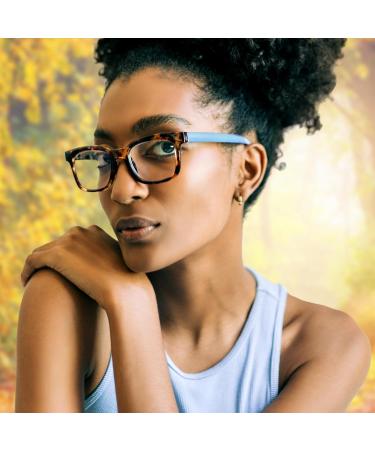Stylish Sky Blue Tortoise Shell Blue Light Readers for Women - High Vision & Comfortable Reading Glasses - Perfect for All Face Shapes - 2.0 Magnification - Buy Online on GoSupps.com