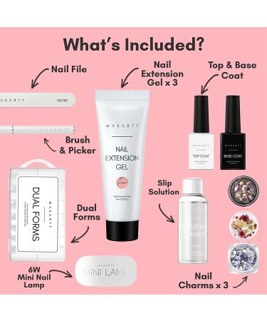 Makartt Poly Nail Extension Gel Kit with LED Lamp - Clear Pink Acrylic Set with Slip Solution and Dual Forms - All-in-One Starter Kit P-29 - Buy Online on GoSupps.com