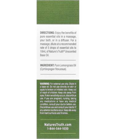 Nature's Truth 100% Pure Lemongrass Essential Oil - 0.51 Fl Oz | Premium Aromatherapy Oil for Stress Relief & Wellness - Buy Online on GoSupps.com