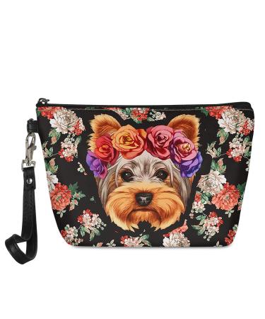 Biyejit cosmetic bag make-up bag small make-up bag travel culture bag organizer with zipper for women and girls gifts floral yorkie unit size hand luggage