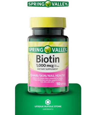 Spring Valley Biotin 1000MCG Softgels + 7 Day Pill Organizer, 150 Count - Hair Skin Nails Supplement - Buy Online on GoSupps.com