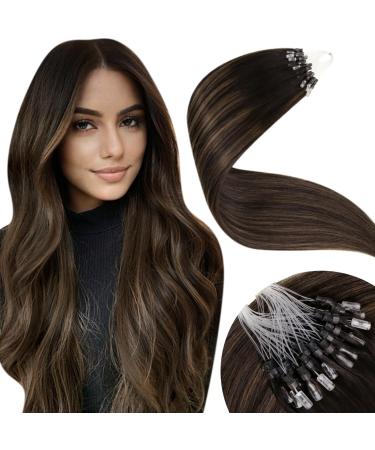 LAAVOO Extensions real hair microring brown balayage real hair extensions micro loop 1g/s dark brown ombre light brown microring extensions real hair extensions with microbeads smooth 50g #2/8/2 35cm 35 cm #2/8/2