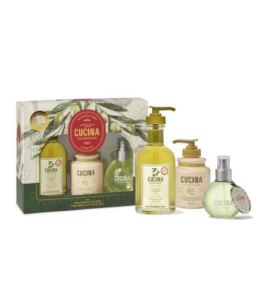 Cucina Fruits & Passion Kitchen Trio Holiday Gift Set - Hand Soap Hand Cream and Mist (Coriander & Olive)