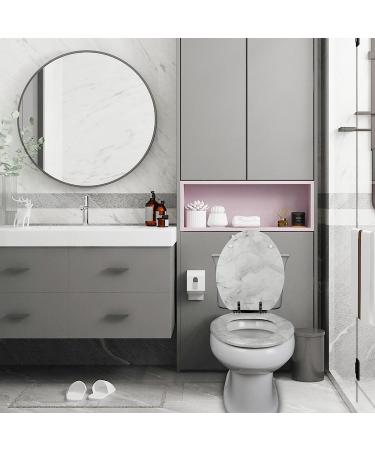 Angel Shield Gray Marble Toilet Seat - Durable Molded Wood, Quiet Close, Easy Clean, Quick-Release Hinges - Elongated Size - Buy Online on GoSupps.com