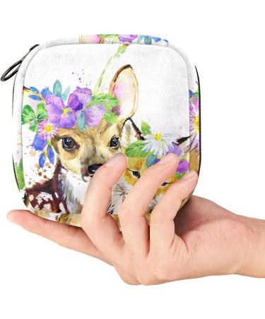 Shop Waldtier: Cute Watercolor Roe Deer & Fox Napkin Storage Bag - Portable Menstrual Cup Zipper Bag for Women & Teens - Buy Online on GoSupps.com
