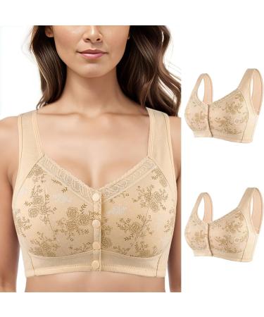 Comfortable Women's Sports Bras Set - 2PC Front Button Large Size Steel-Free Beige Fitness Collection - Buy Online on GoSupps.com