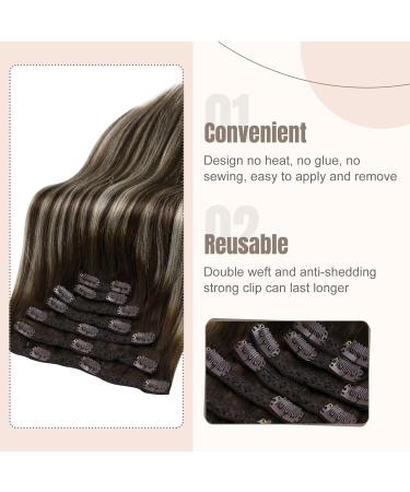 Fshine 35cm Brown to Blonde Ombre Clip In Hair Extensions - Real Human Hair 7pcs 120g Balayage #2/60/2 - Buy Online on GoSupps.com