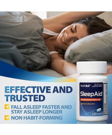 HealthA2Z Sleep Aid - Doxylamine Succinate 25mg | Non Habit-Forming | 120 Count - International Shipping Available - Buy Online on GoSupps.com