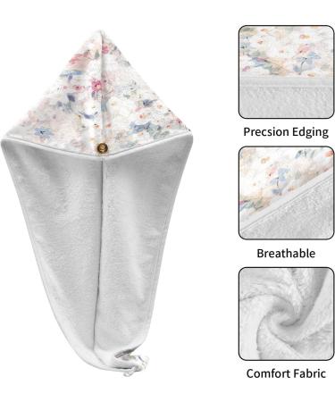 Flowers Watercolor Dry Hair Cap - 2 Piece Quick Drying Towel Set with Button Headband | Super Absorbent & Soft Comfort for All Hair Types - Buy Online on GoSupps.com