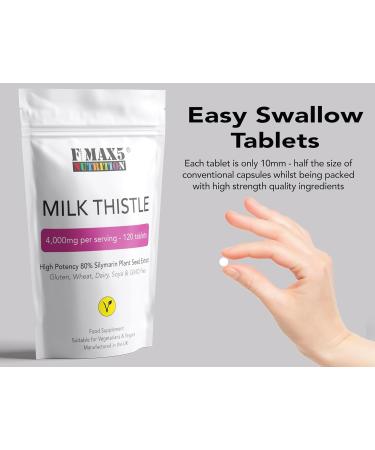 Milk Thistle (80% Silymarin) Tablets - High Strength 4000mg Supplement 120 Tablets (2 per Serving) - Not Capsules or Tincture - Vegan GMO-Free Gluten-Free UK Made - Buy Online on GoSupps.com