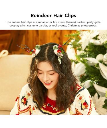 2 Pairs Christmas Hair Pins Reindeer Antlers Clips for Costume Party School Event - Buy Online on GoSupps.com