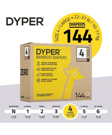 DYPER Bamboo Baby Diapers Size 4 - 144 Count | Eco-Friendly & Hypoallergenic Diaper Alternative for Sensitive Skin - Buy Online on GoSupps.com