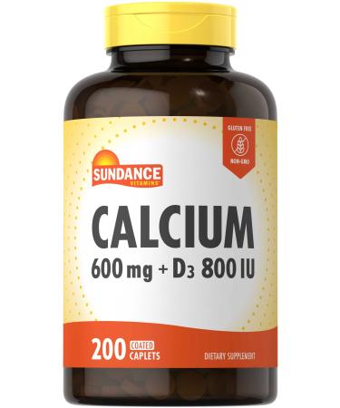 Sundance Calcium with Vitamin D3 | 600mg | 200 Caplets | Vegetarian Non-GMO and Gluten Free Supplement