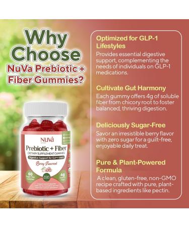 NuVa by Trulore Prebiotic + Fiber Gummies | GLP-1 User Nutritional Support | Sugar Free Fiber Gummies for Adults | Berry Flavor | Non-GMO Digestive Balance for Men & Women | 60 Gummies - 30 day Supply - Buy Online on GoSupps.com
