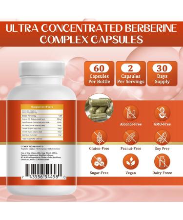 JUYIHEAL 2Pack Berberine with Ceylon Cinnamon Turmeric Milk Thistle Artichoke Black Pepper Berberine Supplement for Support Immune System - 120 Capsules Berberine HCI - Buy Online on GoSupps.com