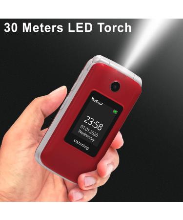 USHINING Senior Big Button Flip Phone | Dual SIM Unlocked | 2.8 Large Screen | SOS Button | FM Radio | Torch | Charging Cradle - Red - Buy Online on GoSupps.com