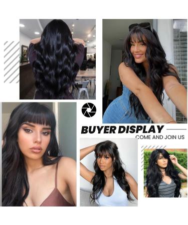 Allbell Black Wig for Women | Long Wavy Natural Hair Wig with Thick Bangs | Heat Resistant Synthetic Hair - Buy Online on GoSupps.com