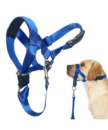 Barkless Dog Collar No Pull Head Halter for Small Training Padded Muzzle Harness with Training Guide - Prevents Pulling and Choking on Leash X-for Extra Large Dogs Blue